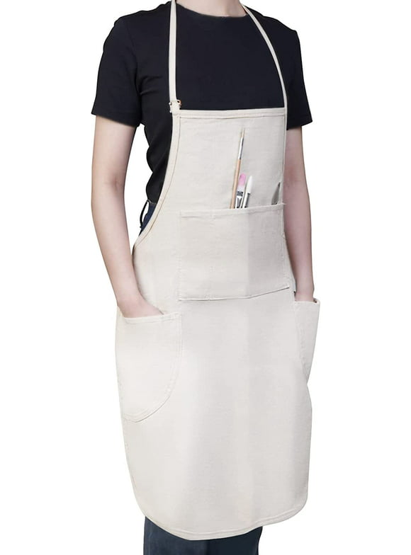 Conda Adjustable Professional Apron With 3 Pockets for Women Men Adults, Natural (1pcs pack)