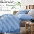 thumbnail image 5 of 1 Pcs Duvet Cover 100% Egyptian Cotton 1000 Thread Count with Zipper Closure & Corner Ties - Oversized Queen Size (98" x 98") Inch, Light Blue Stripe, 5 of 5