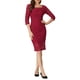 thumbnail image 4 of Vestido de encaje de manga 3/4 para mujeres, cuello cuadrado, midi, recto, talla XS, color rojo vino, 4 of 6