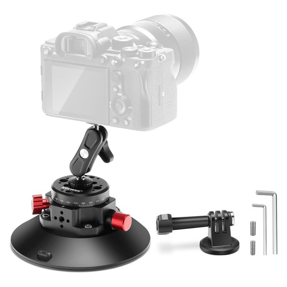 NEEWER Support d'Appareil Photo à Ventouse de 6 Pouces avec Tête à Bille et Bras Magique, Lot de 2 Supports Métalliques pour Voiture pour Appareil Photo/caméra d'Action/téléphone, Pompe à Air sous Vide pour Voiture Ou Fenêtre