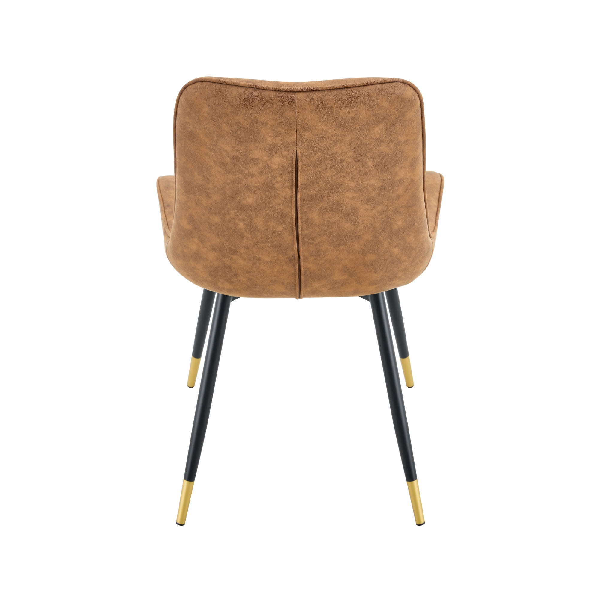 Leumius Dining Chairs Set of 2, Tech Fabric Upholstered Dining Chairs with Semi-Gloss Black Metal Legs, Gold-Trimmed Adjustable Non-Slip Feet, Vertical-Stitched High Back for Dining Room Brown