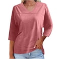 thumbnail image 2 of 2025 New Fashion Plus Size Women's Solid Casual 3/4 Sleeve T-Shirts Loose Round Neck Cute Tunic Tops Basic Tees Blouses, 2 of 6