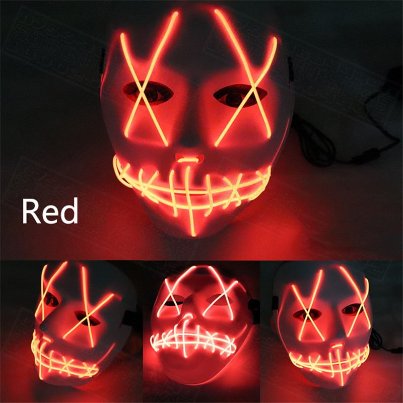 Scary Mask Halloween Cosplay Led Costume Mask El Wire Light Up Mask for Festival Parties Red