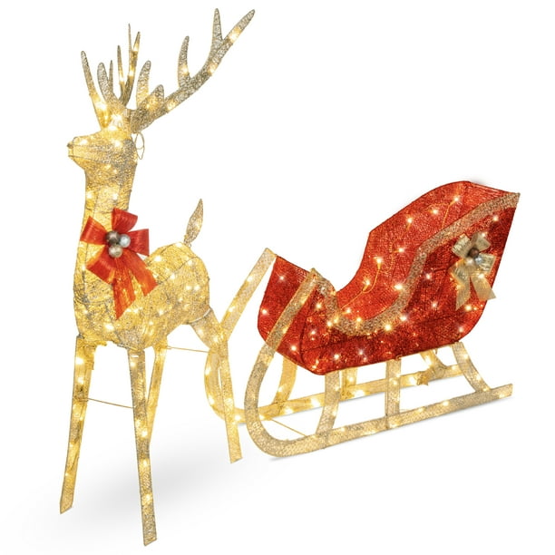 Best Choice S Lighted, Outdoor Santa Sleigh And Reindeer Set