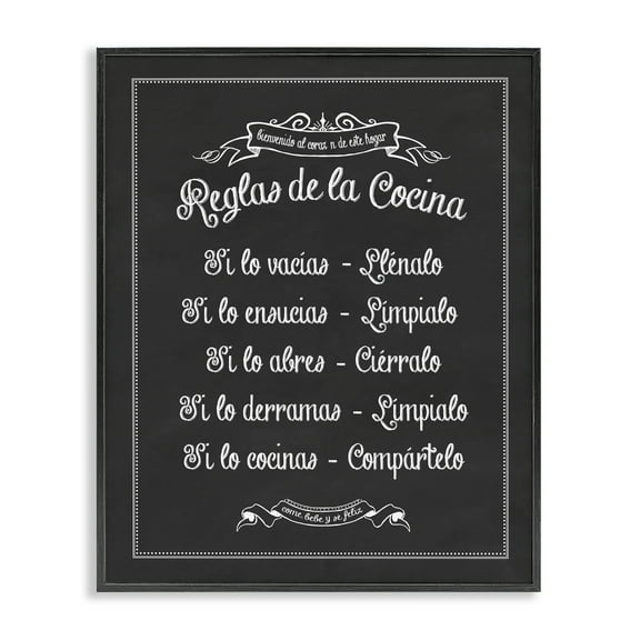 Stupell Industries Reglas de la Cocina Food & Beverage Painting Black Framed Art Print Wall Art, 11 x 14