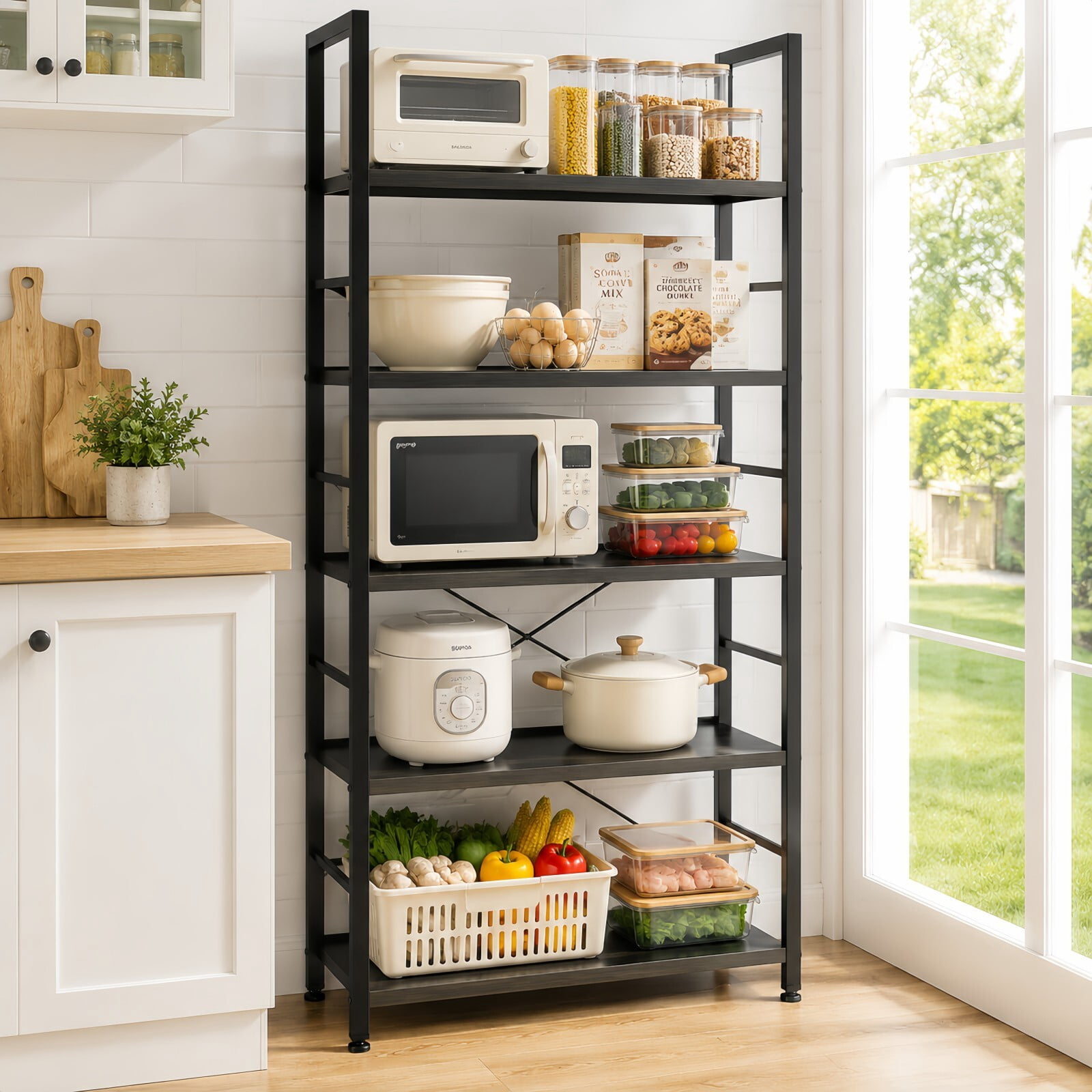 Kelno 5-Tier Bookshelf 62"x24" Industrial Storage Shelf Free Standing Bookcase Metal Frame Bookcase with Open Storage Shelves,Black