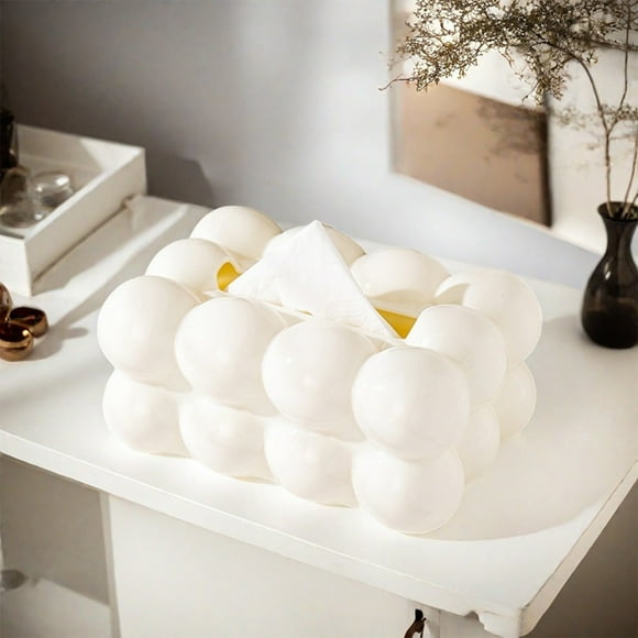 Caja de Plástico Blanca para Pañuelos Desechables con Organizador para Celular, Mascarillas y Otros Artículos | Diseño Vintage | Amplia Abertura | Resorte Incorporado | 20 X 14 X 9 Cm | 1 Unidad