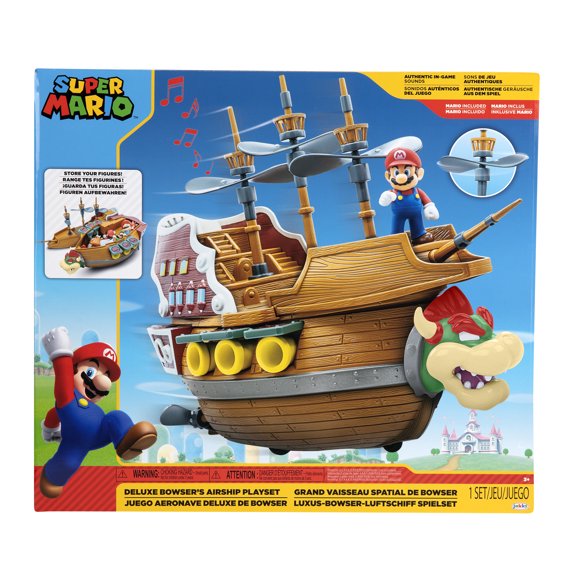 super mario deluxe bowser's air ship playset with mario action figure