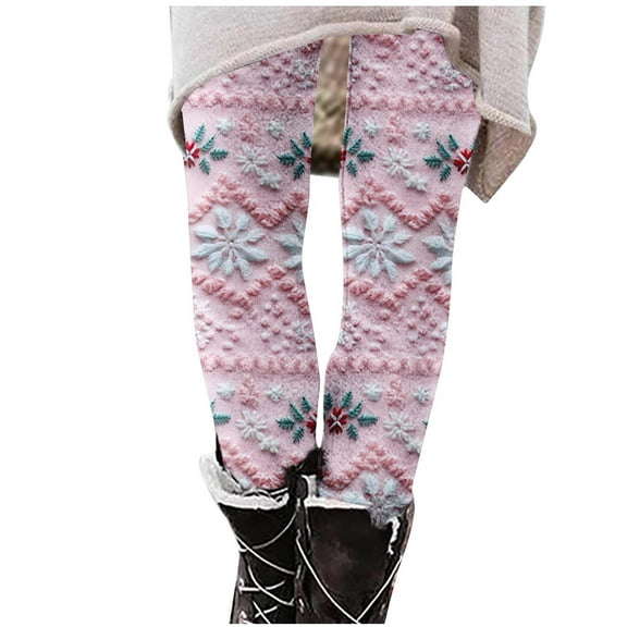 Buigttklop Christmas Leggings for Women 2024 Winter Print Fleece Trendy Aesthetic Pants Athletic Comfy High Waisted Trousers