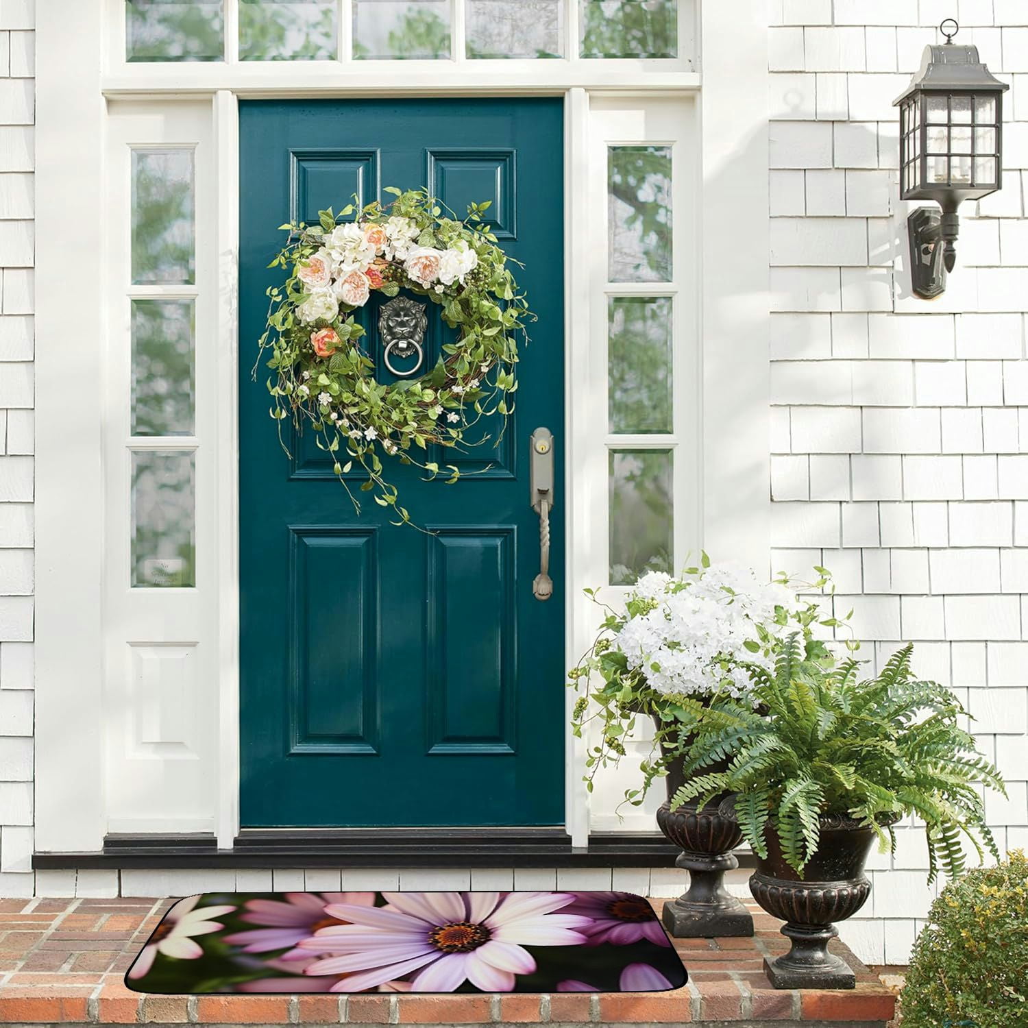 Qinduosi Decorative Door Mat, Door Mat with Non-Slip Rubber Backing, Cleaning, Traps Dirt, for Entry, Patio, Garage - Purple Flowers Flowers Pink Flowers 19.68*47.24 in