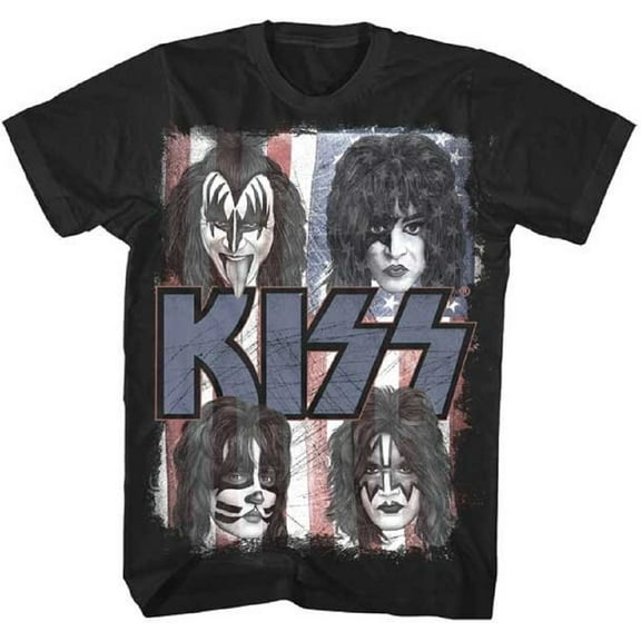 Kiss Red White and Blue Faces Adult T-Shirt