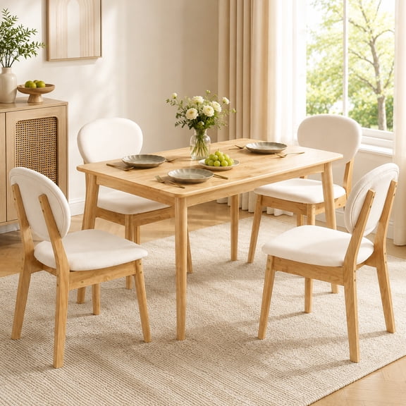 SESSLIFE 5-Piece Dining Table Set, Modern Wood Dining Table with 4 Fabric Upholstered Chairs, Dining Room Table Set for 4, Kitchen Table Set for Small Spaces, Natural and White