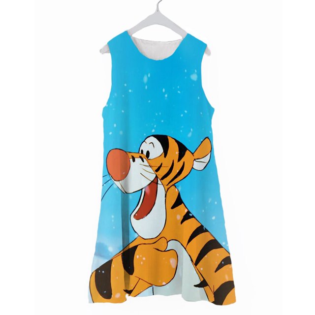 Vestidos para niños Estampado de Disney Winnie the Pooh Mickey Vestidos cortos Estampados Camisetas sin mangas de verano Vestidos de dibujos animados para niños Disney Girls Casu140 Gao Jinjia LED