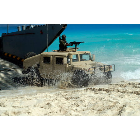 A Jordanian HMMWV unloads from an assault craft Poster Print by Stocktrek