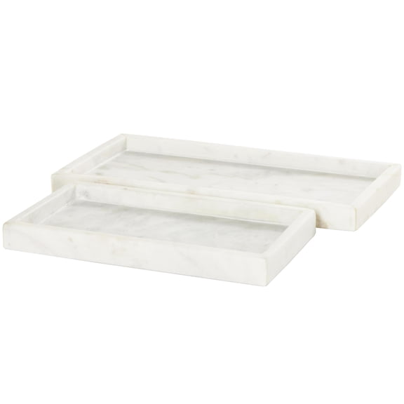 CosmoLiving by Cosmopolitan 14",11"W White Marble Slim Tray with Raised Edge, 2-Pieces