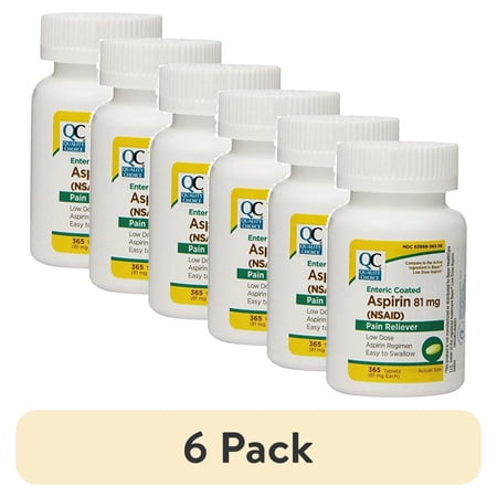 (6 pack) Quality Choice Enteric Coated Lo-Dose Aspirin NSAID Pain Reliever 81mg Tablet 365 Count