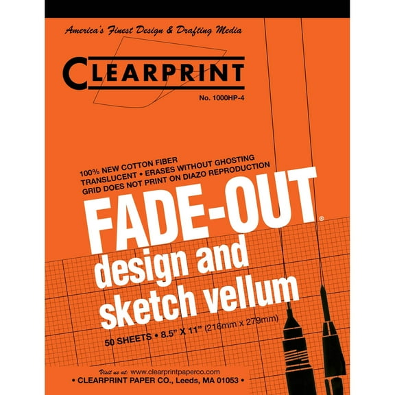 Clearprint 1000H 8.5" x 11" Design Vellum Pad with 4x4 Fade-Out Grid, 16 lb., 100% Cotton, 50 Sheets/Pad