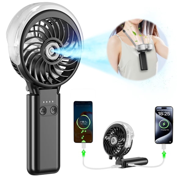 Ventilador nebulizador portátil HandFan, 5200 mAh, recargable, 34 ml, negro