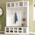 thumbnail image 2 of Bellemave 59"W Farmhouse Hall Tree with Storage Shelves and Shoes Rack Multi-functional Coat Rack with Hooks Entryway Shoes Storage Seating Bench Coat Hanger for Hallway (Black, With Shoes Rack), 2 of 10