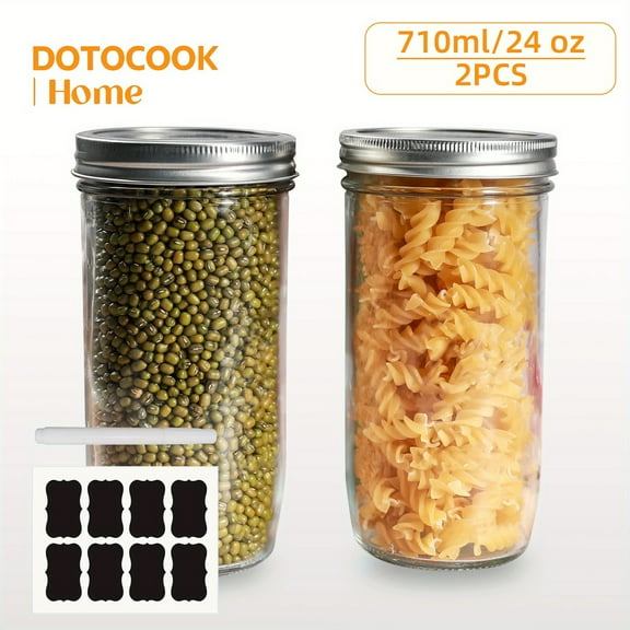 2/4-Pack 24oz/710ml Wide Mouth Mason Jars - Airtight Glass Canning Jars with Lids & Bands, for Storage, Preserving & DIY