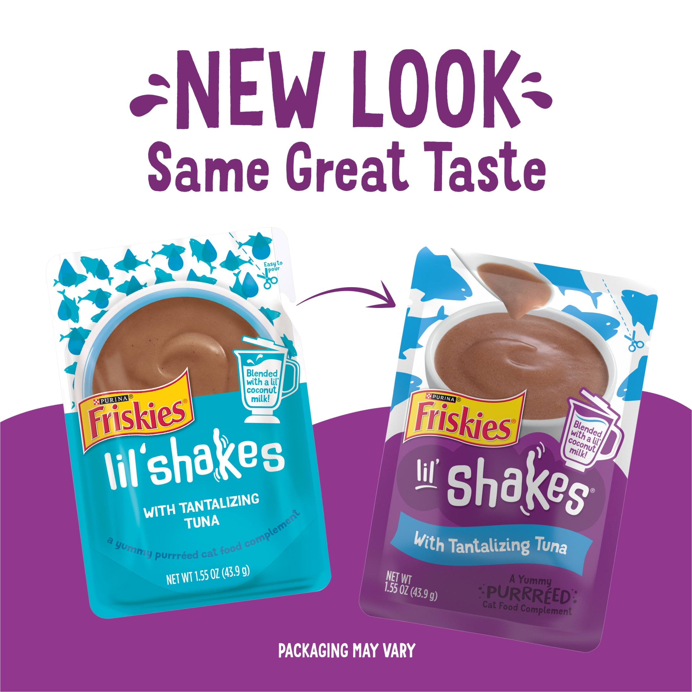 (2 pack) Purina Friskies Pureed Wet Cat Food Toppers, Lil’ Shakes With Tantalizing Tuna Lickable Cat Treats