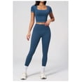 thumbnail image 2 of PISONIC Two Piece Workout Sets for Women Color Block Short Sleeve Tee and High Waist Leggings Gym Yoga Active Wear Outfits, 2 of 6