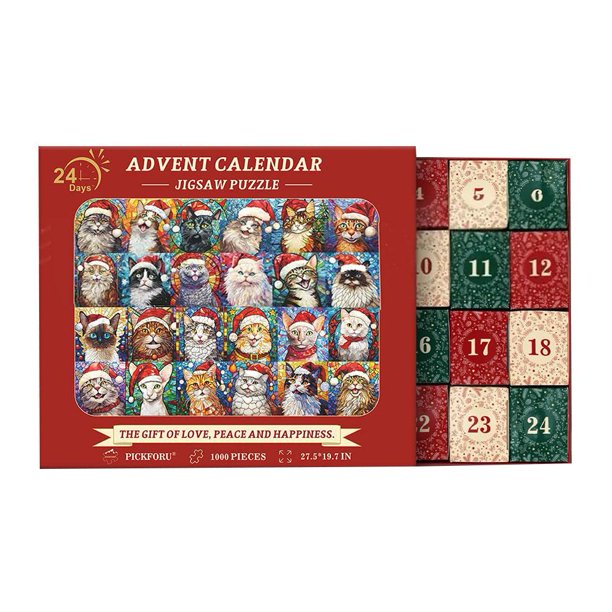 TQEHS Calendario de adviento Rompecabezas de 24 cajas sorpresa Cuenta regresiva de 24 días para Navidad ≡ D1N4