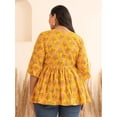 thumbnail image 5 of XL LOVE By Janasya Indian Women's Plus Size Mustard Cotton Floral Fit & Flare Top, 5 of 5