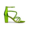thumbnail image 3 of BLISSFUL STEP Sandales à Talons Blocs à Brides Croisées pour Femmes Vert Verni 10, 3 of 7