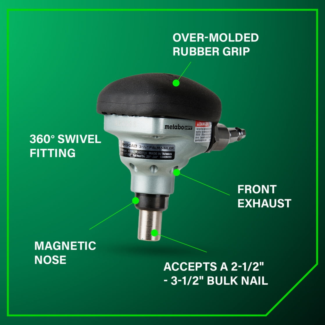 Metabo HPT Pneumatic Palm Nailer, 2-1/2-In-3-1/2-In, NH90AB