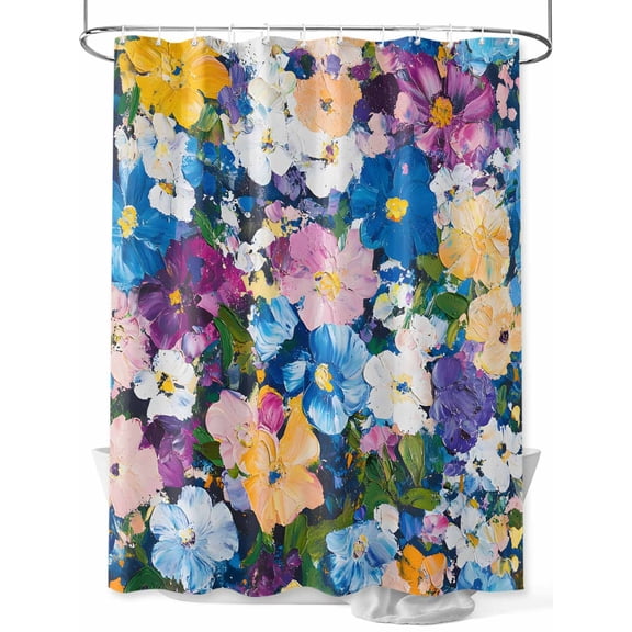 Fsddascl Spring Floral Shower Curtain Set - 36" x 78" Washable Bathtub Curtain with 12 Hooks, Oil Painting Flowers Modern Abstract Art Waterproof Fabric Stall Shower Curtains for Bathroom/Bathtub