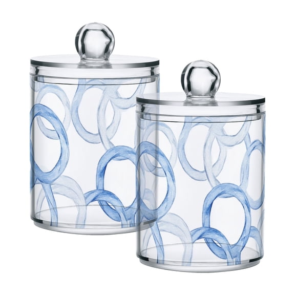 Blue Circular Patterns Cotton Swabs Cans Translucent Plastic Canisters Dustproof Lid for Bathroom Storage