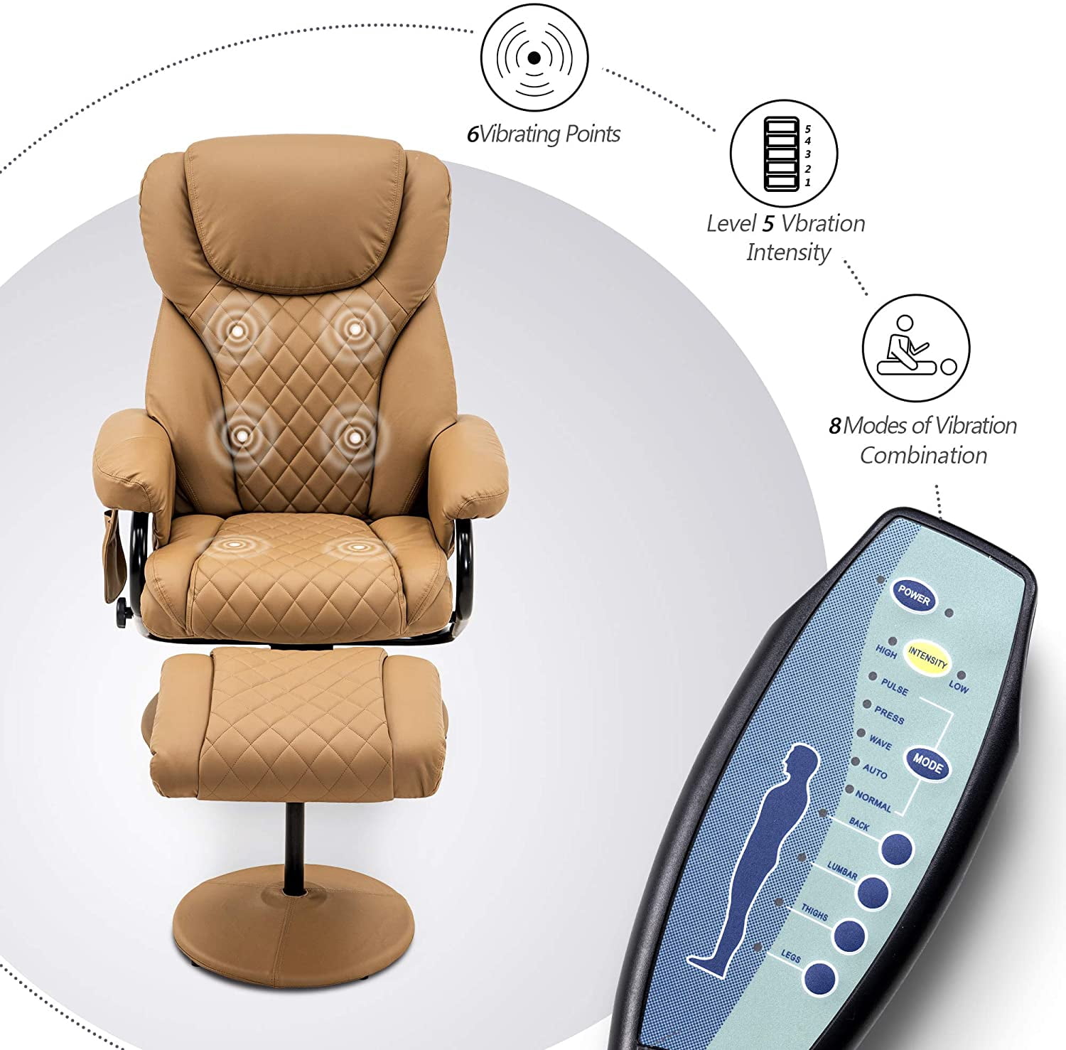MCombo Massage Recliner Chair with Ottoman for Living Room, Swivel Recling Chair Faux Leather, 4901 (Brown)
