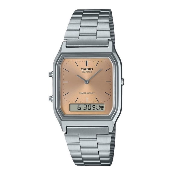 Casio Reloj Unisex Vintage Analógico Digital con Esfera de Cobre Claro y Doble Horario de Cuarzo AQ-230A-4AMQY