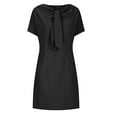 thumbnail image 4 of Robe d'Été pour Femmes 2024 Mode Grande Taille Nouvelle Élégance Col Rond à Nouer Manches Courtes Couleur Unie Coton Lin Robe 50 % de Réduction!, 4 of 6