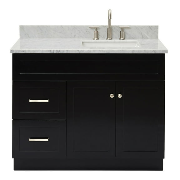 Ariel Hamlet 43 In. Right Offset Rectangle Sink Vanity With 0.75 In. Carrara White Countertop In Black