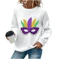 thumbnail image 2 of Womens Mardi Gras Shirt Leisure Carnival Printed Round Neck Long Sleeve Sweatshirt Tops White S, 2 of 7