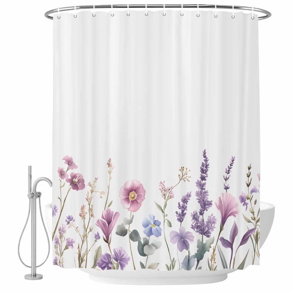 Decorative Shower Curtain Farmhouse Fabric Waterproof Bath Shower Curtains Bathroom Accessories Spring Flowers Shower Curtain 48x72 Inch for Home Hotel Idyllic Lavender Botanical Blossom Motif