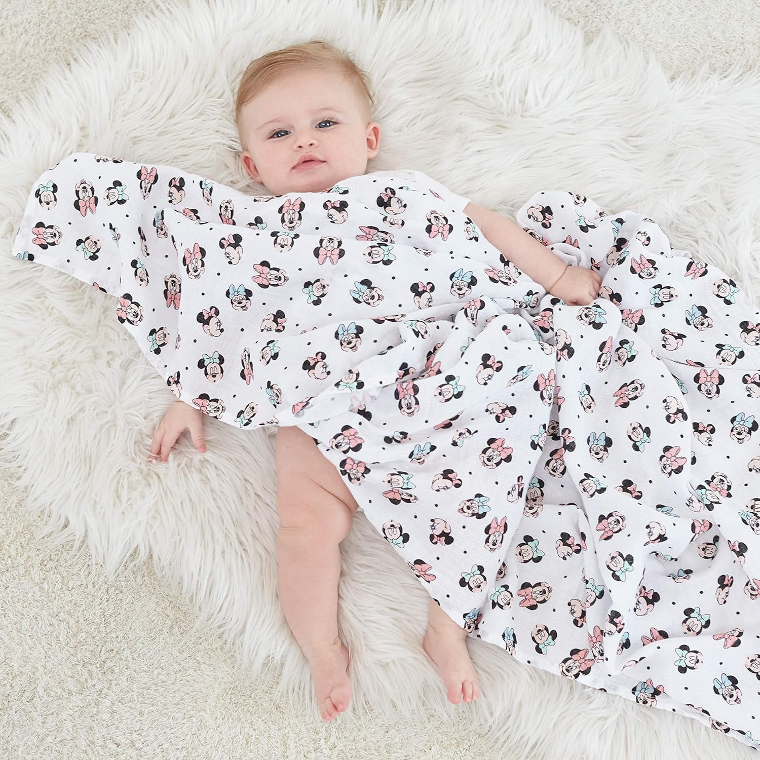 aden + anais Essentials Disney Baby 100% Muslin Cotton Swaddle Blanket, Female, 4 Pack, Minnie Rainbows