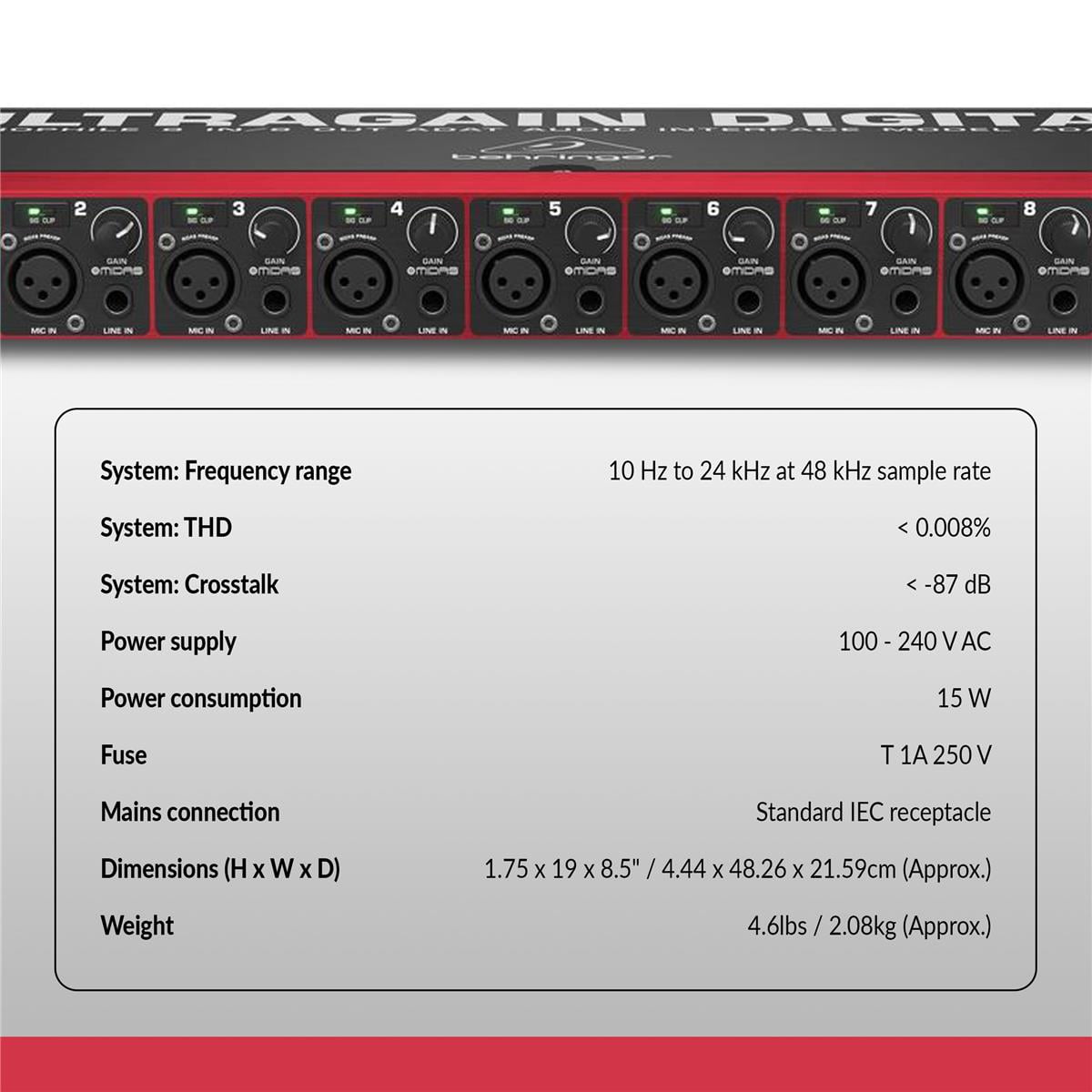 Behringer Ultragain Digital ADA8200 Audiophile 8 In/8 Out ADAT