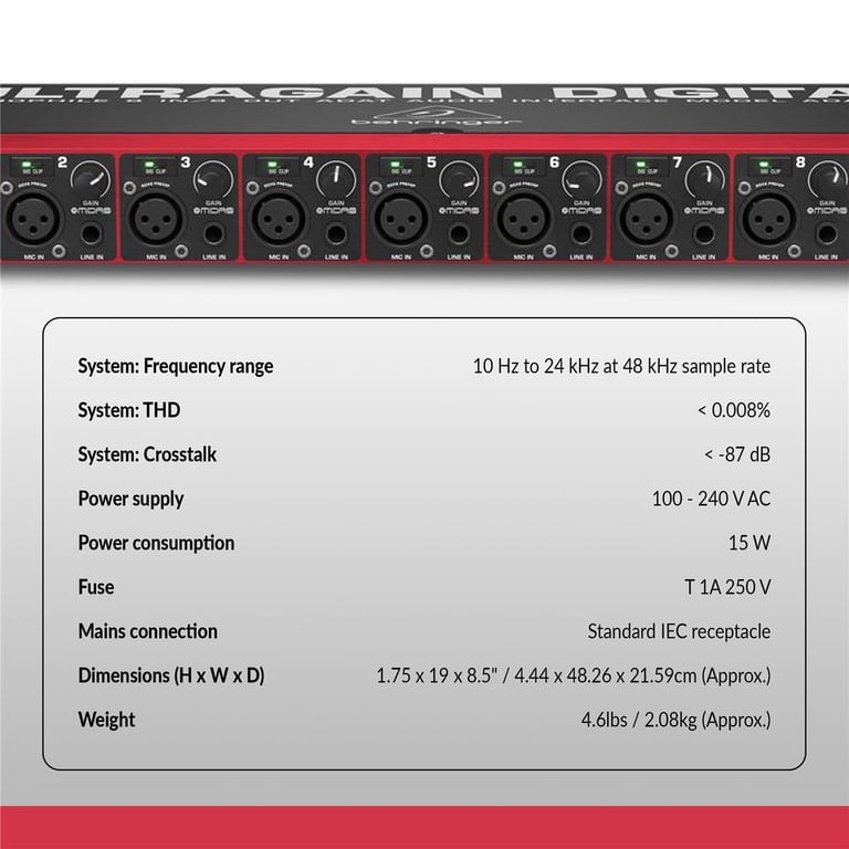 Behringer Ultragain Digital ADA8200 Audiophile 8 In/8 Out ADAT