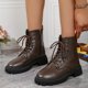thumbnail image 2 of NECHOLOGY Botas Mujer Adulto Femenino Zapatos Botines para mujer Botas con cremallera lateral y tacón grueso con cordones de cuero sólido de invierno a la moda para mujer (Brown, 7.5), 2 of 7