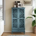 thumbnail image 2 of CQSXDA 55 Inch Tall Storage Cabinet with Drawer, Carved Wood 2-Door Accent Cabinet with Solid Wood Legs for Home, Antique Blue, 2 of 9