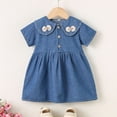 thumbnail image 5 of Fengqque Girls Peter Pan Collar Denim Dress Short Sleeves Bows Partial Front Buttons A-Line Casual Dress Blue 3-4 Years, 5 of 8