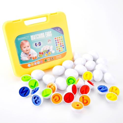 Letters Matching Eggs Toys for Toddlers 26 Pcs ABC Alphabet Color Shape Recognition Sorter Puzzle Kids Educational Learning Fine Motor Skill Montessori Easter Gift Toy Eggs