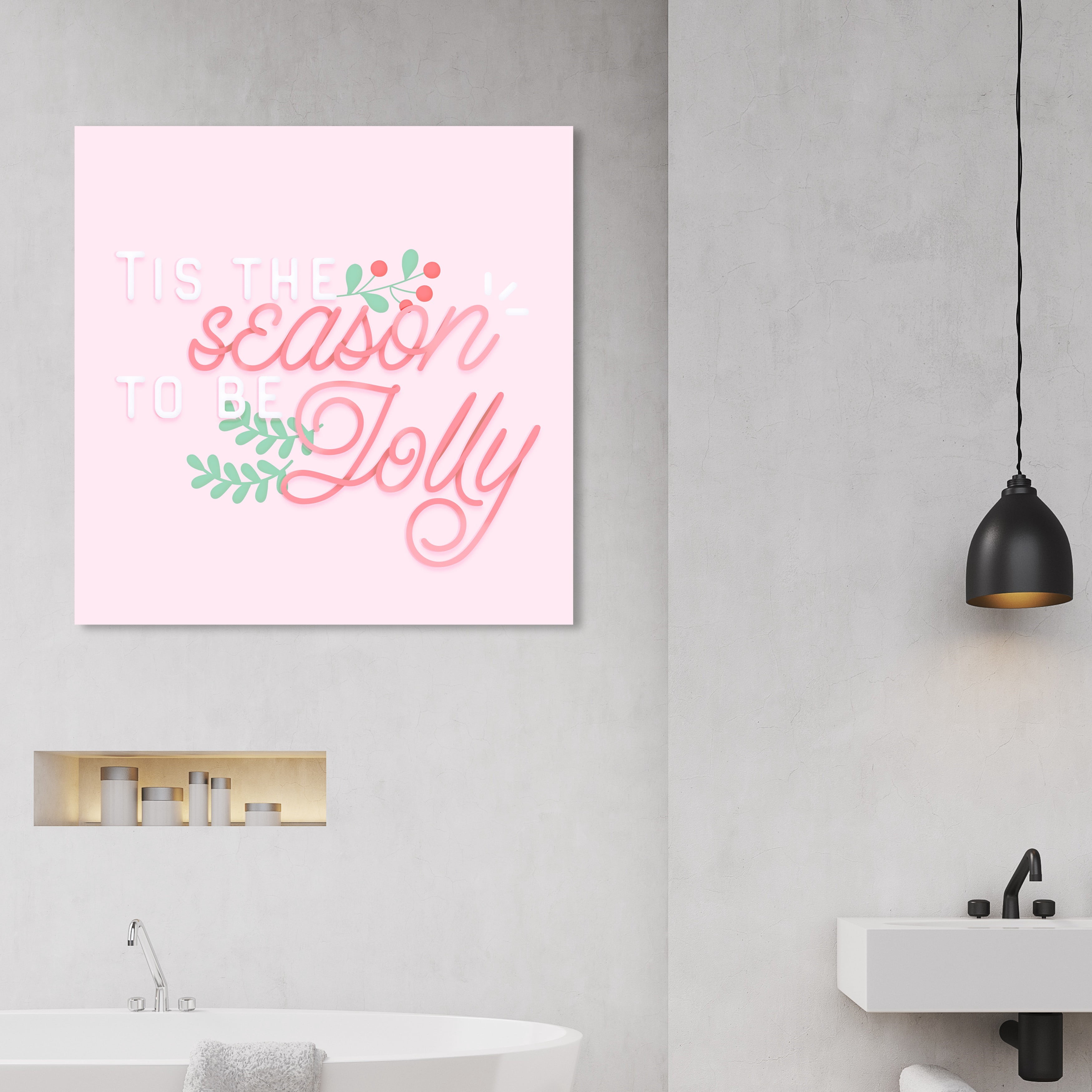 Wynwood Studio Holiday and Seasonal Wall Art Canvas Prints 'Jolly Pastel' Christmas Home Décor - Red, Pink, 30" x 30"