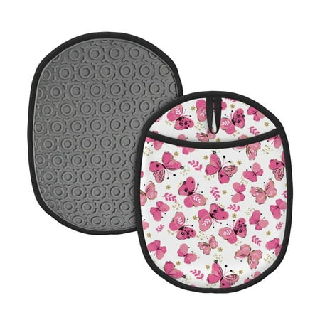 

Qekee Girl Butterfly Pattern Silicone Pot Holders Oven Mitts Heat Resistant Hot Pads Non Slip Pot Holder Towel Cloth Interior Lining