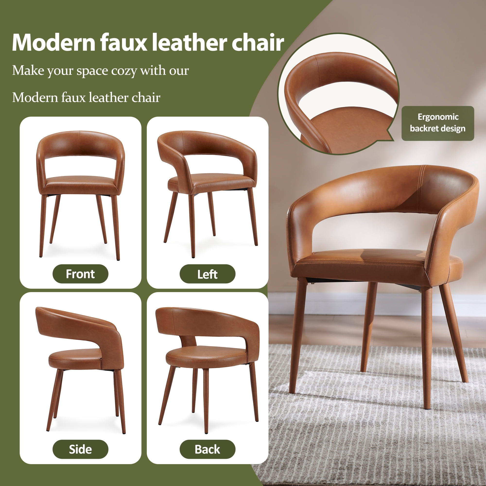 Morden Fort Dining Table Set for 4, 47" Round Kitchen Table and Leather Upholstered Chairs of 4, Fluted Wood Table Set with Pedestal Base for Apartment, Dining Room