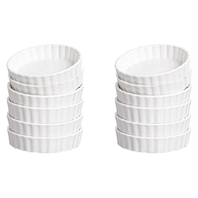 5 Oz Creme Brulee Ramekins, Round Fluted Quiche Dishes Tart Pan, Oven Safe Ramekins for Baking, Souffle, Ramekins 12Pack