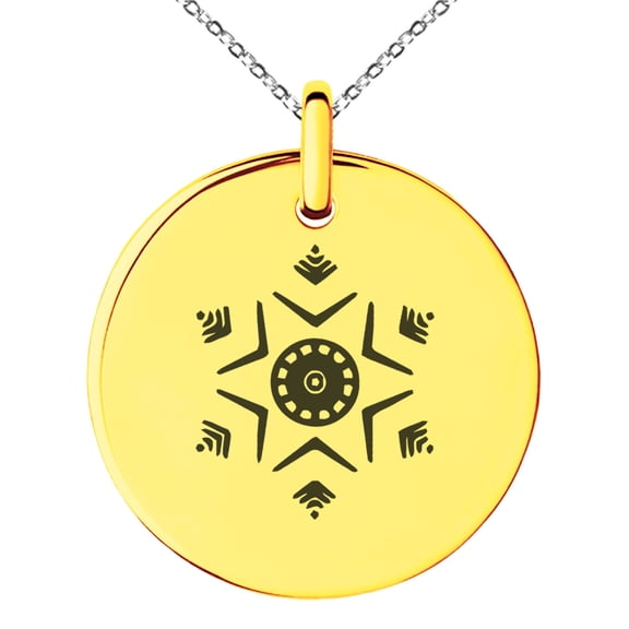 Rose Gold Stainless Steel Shining Star Snowflake Engraved Small Medallion Circle Charm Pendant Necklace